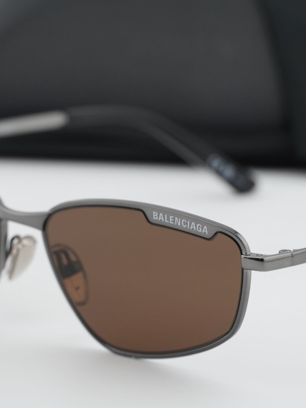 Balenciaga BB0277S 002 Unisex Rectangle Sunglasses - Ruthenium / Brown - Picture 3 of 10
